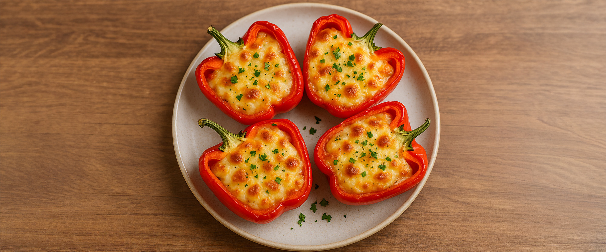 Paprika-Hälften mit Käsefüllung